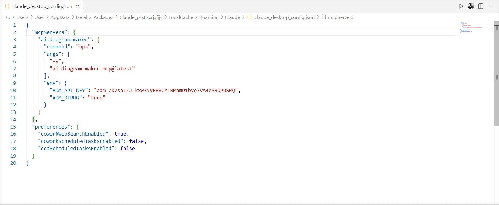 AI Diagram Maker JSON added to Claude config