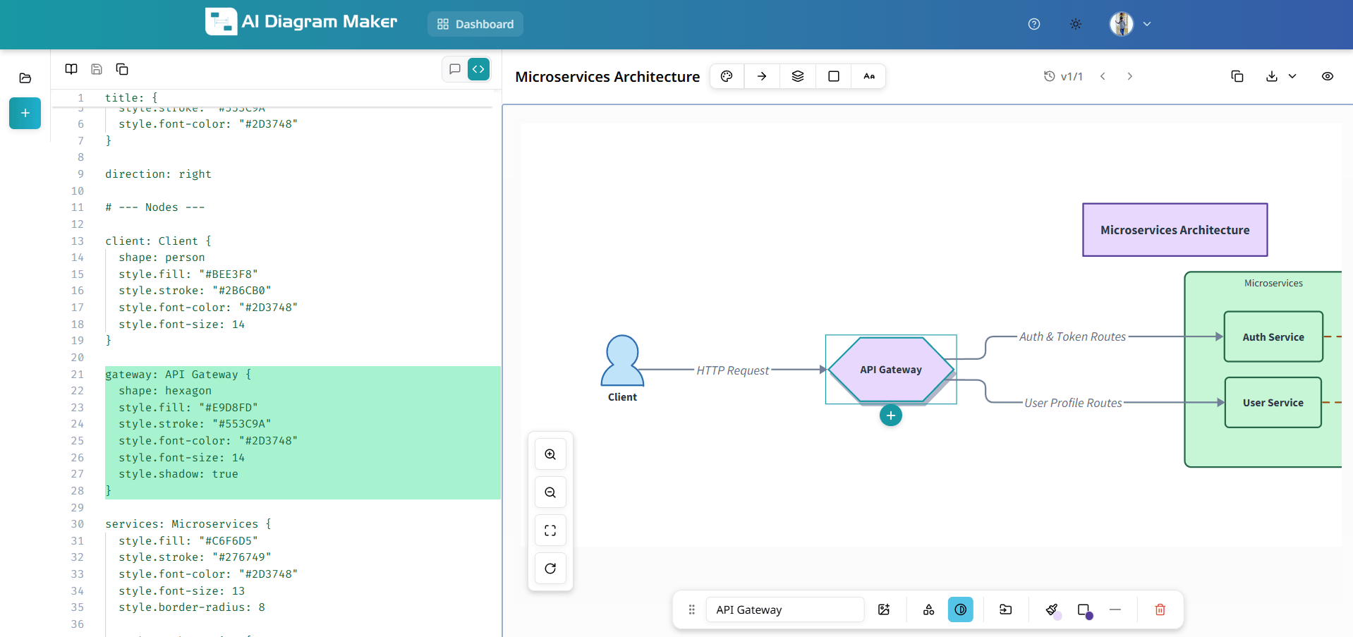 Editing the generated diagram in AI Diagram Maker