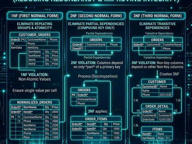 Database Normalization Guide: Visualizing 1NF, 2NF, and 3NF