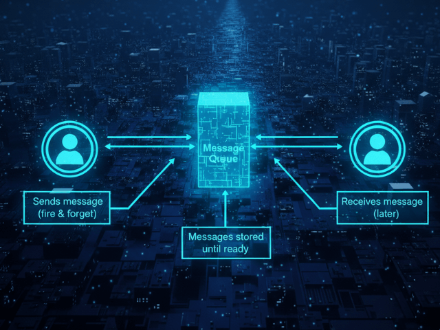 Asynchronous communication allows a sender to transmit a message without waiting for an immediate response, decoupling systems and improving performance for tasks like email queues and heavy processing.
