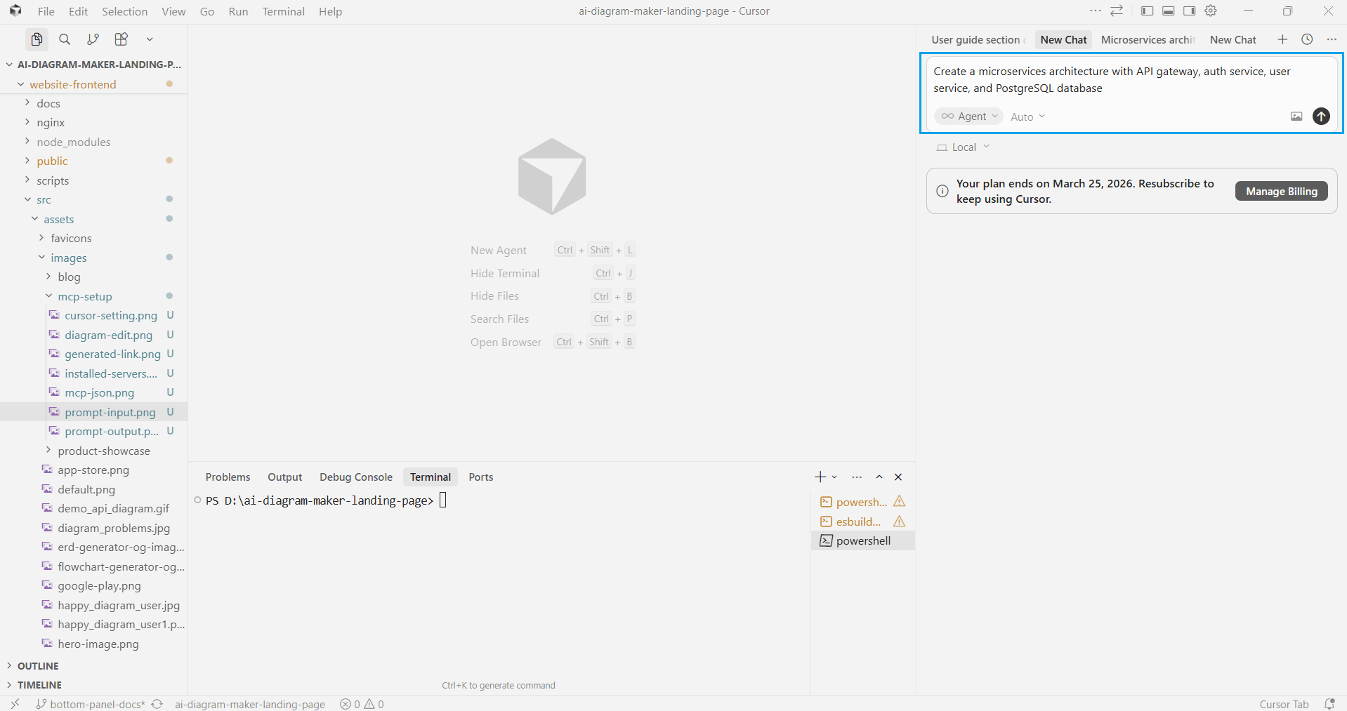 Cursor chat with prompt and Send button
