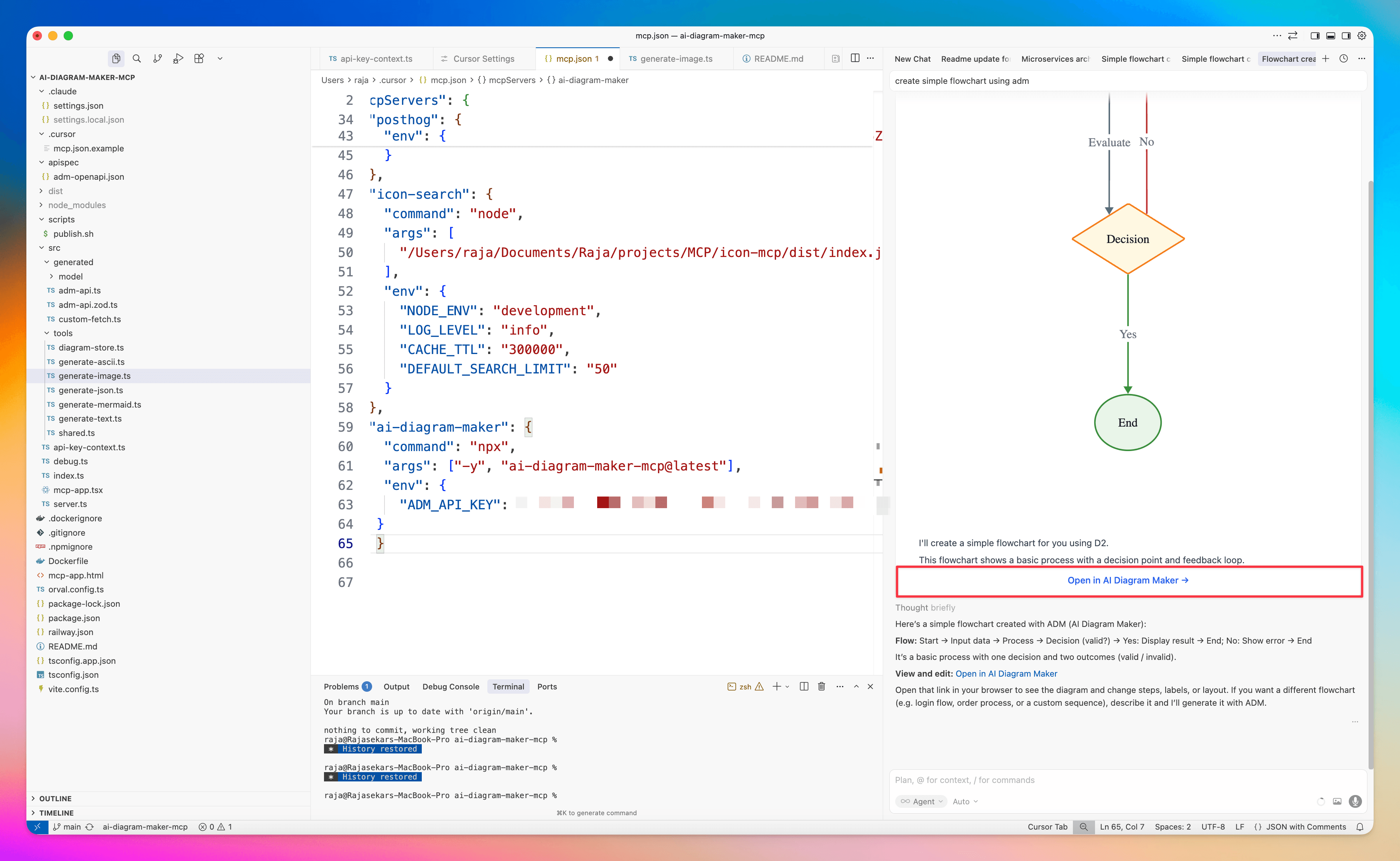 Generated diagram and link in Cursor chat