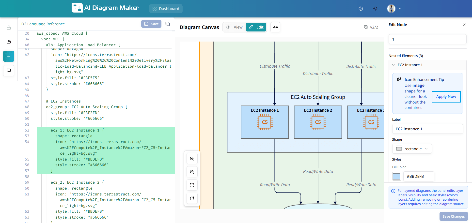 Icon added inside a container node (manual change suggested)