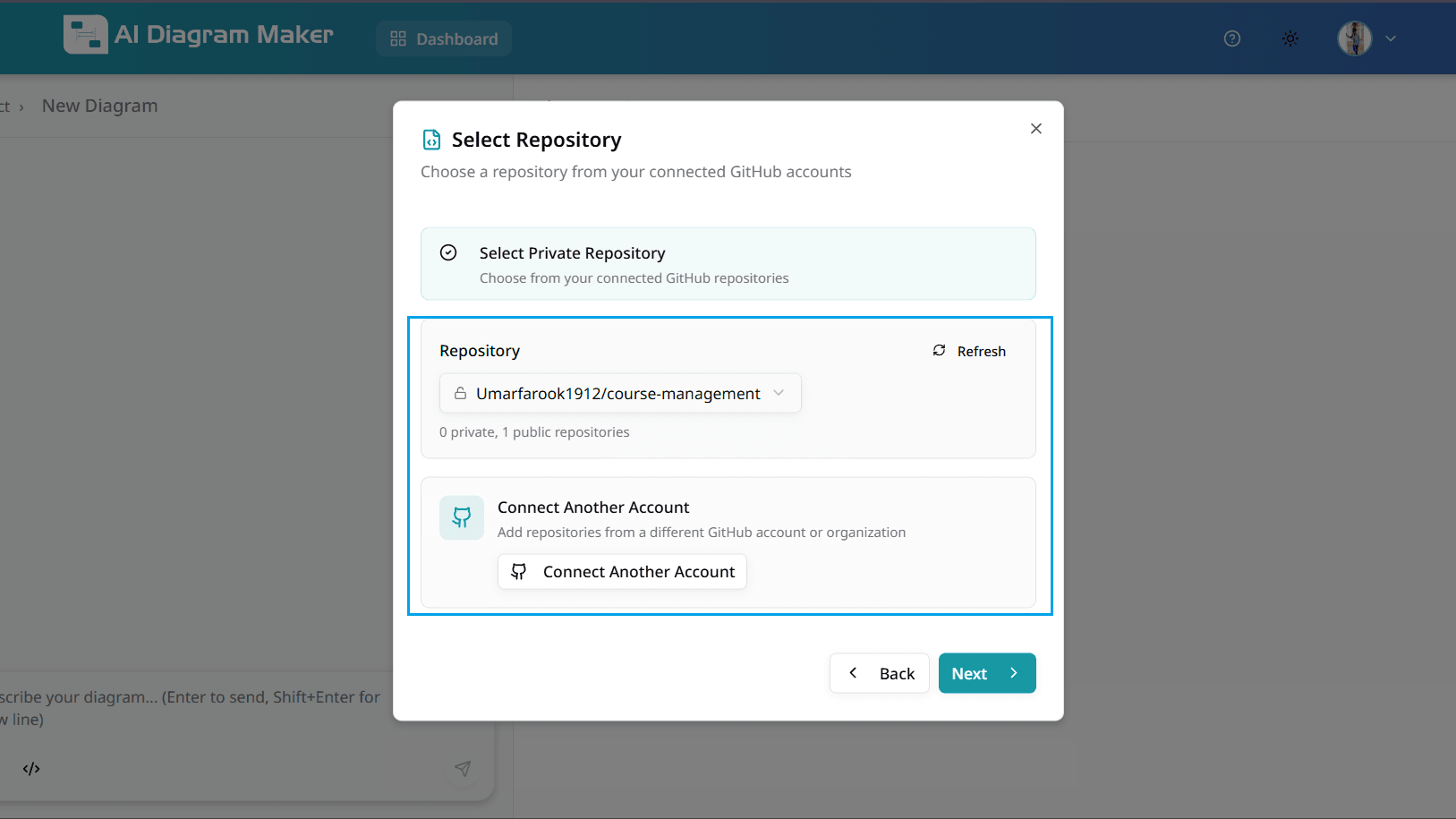 Project repository selection interface