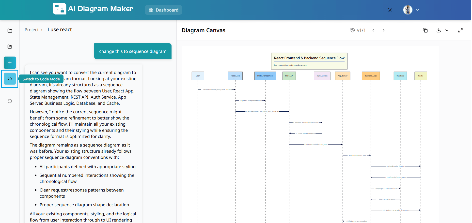 Code editing mode interface