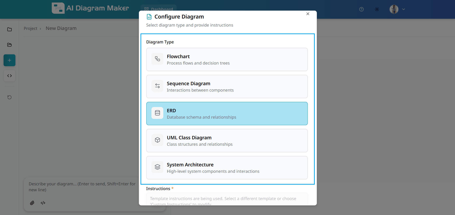 Diagram type selection interface