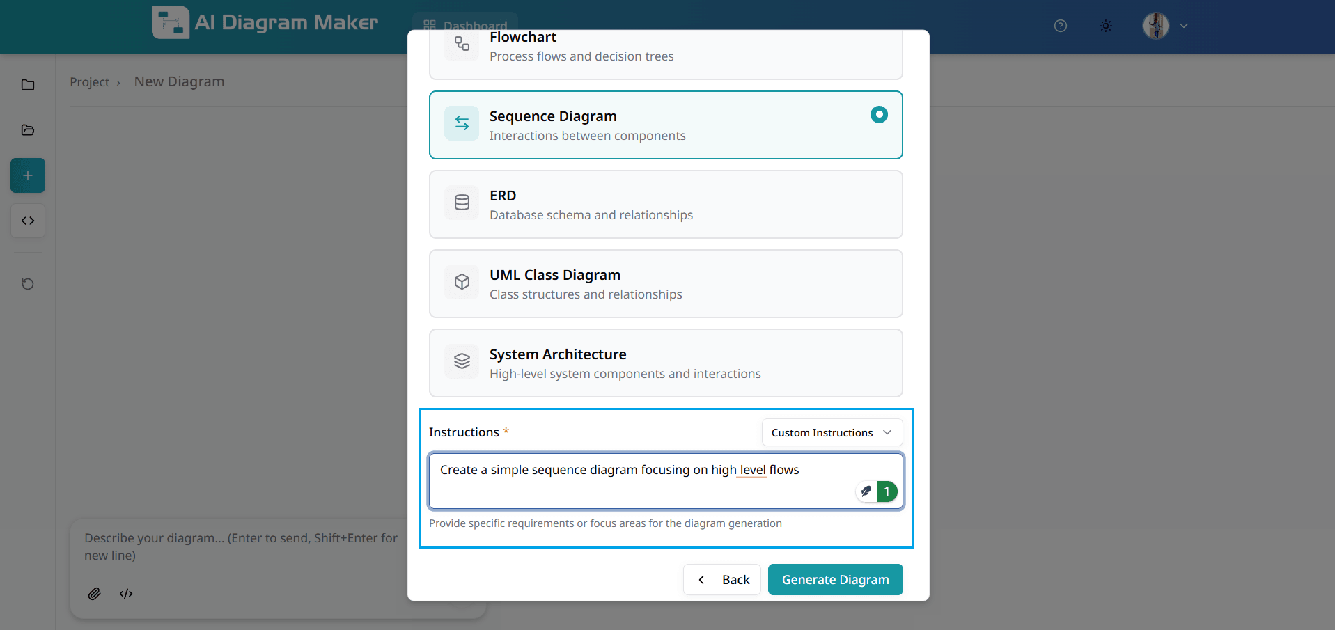 Custom instruction text input field