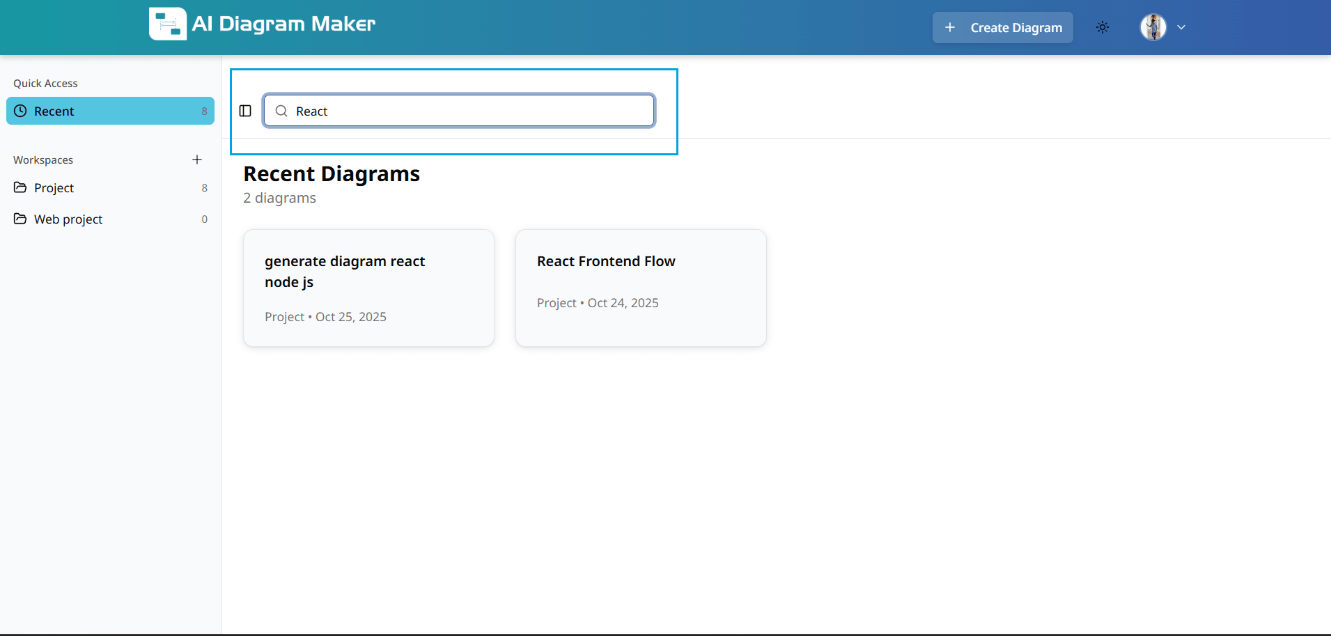 Dashboard search interface