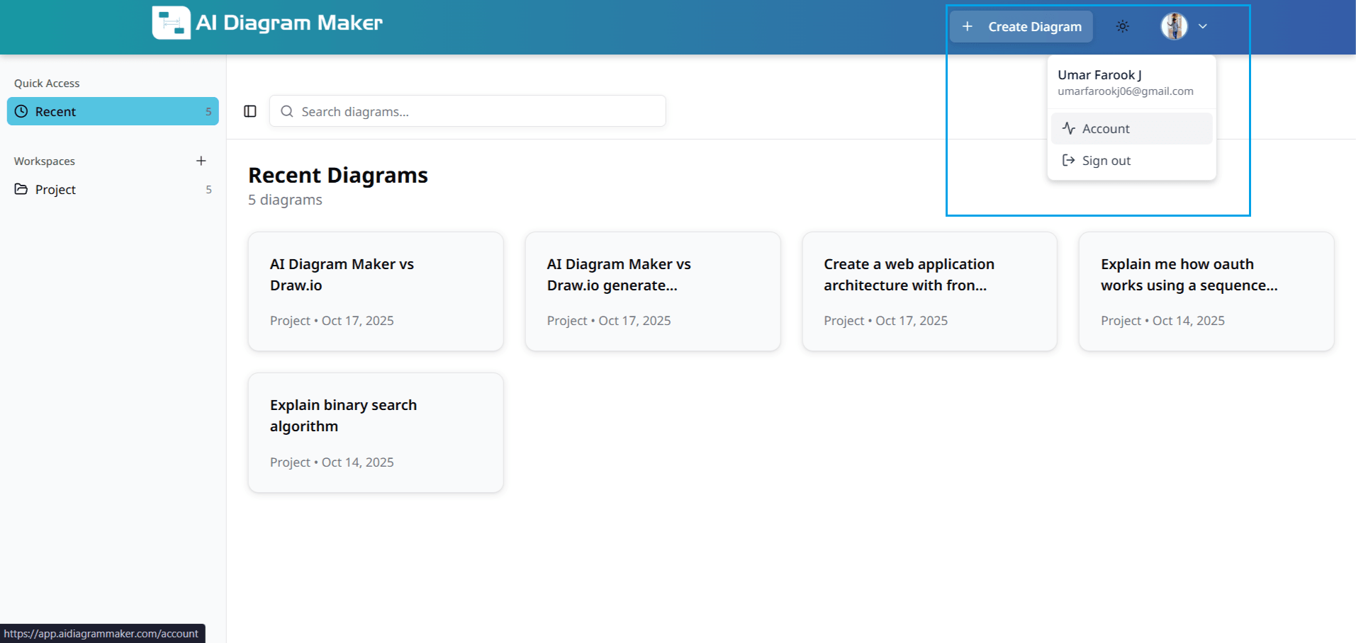 Profile icon navigation